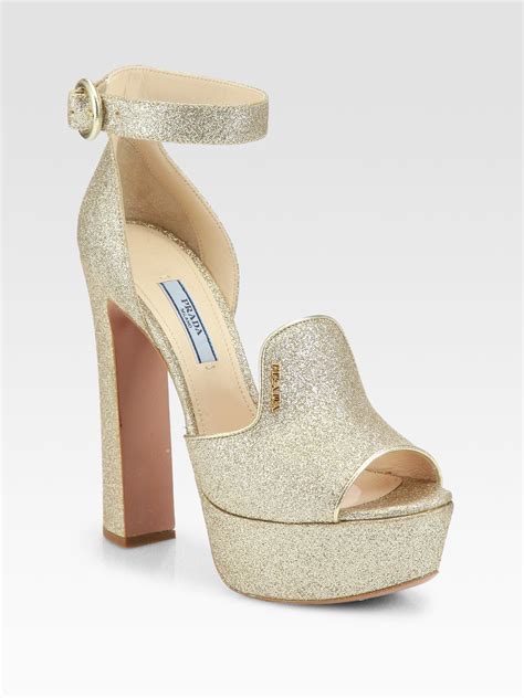 prada glitter sandals|Prada platform sandals.